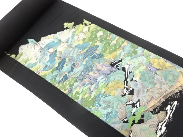 アンティーク　汕頭蘇州刺繍　渓谷風景模様　留袖反物(裁断済み)